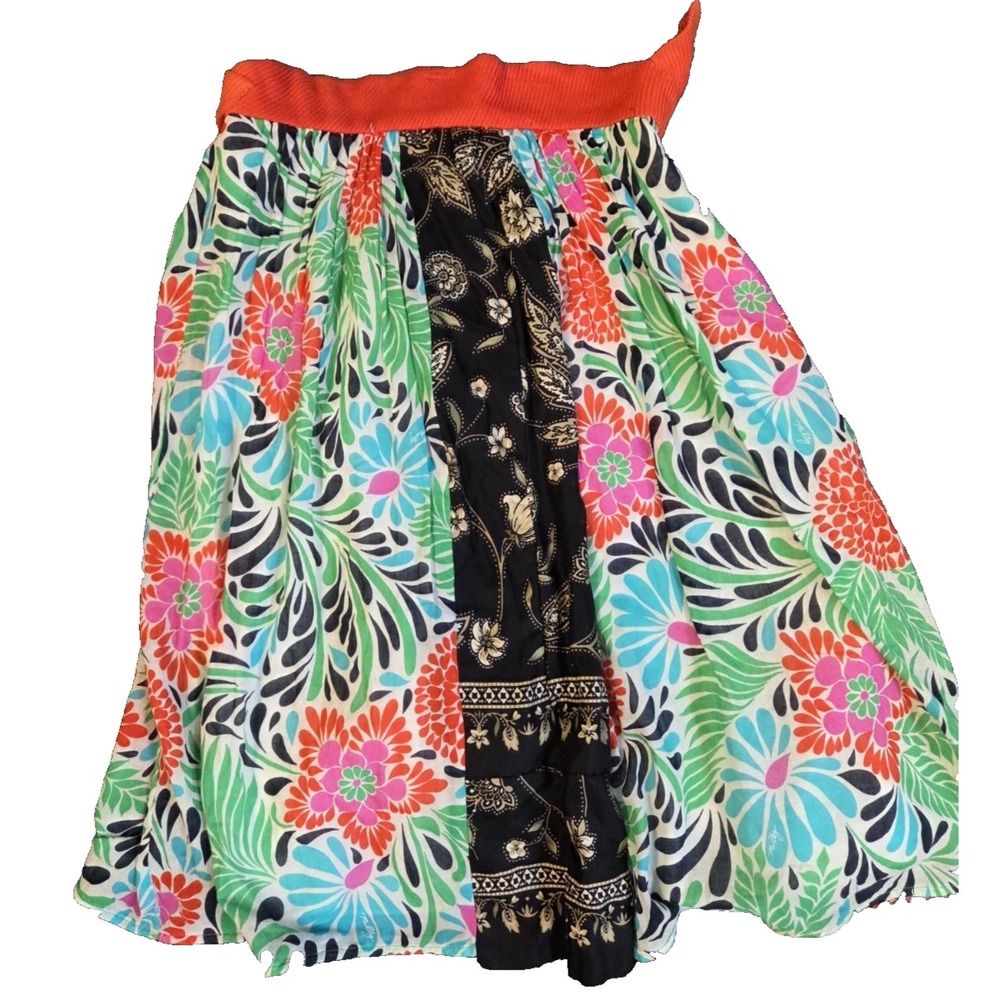 MILLY Floral Print Cotton Skirt Size 6 Pleated Lined Boho Upcycled Unique